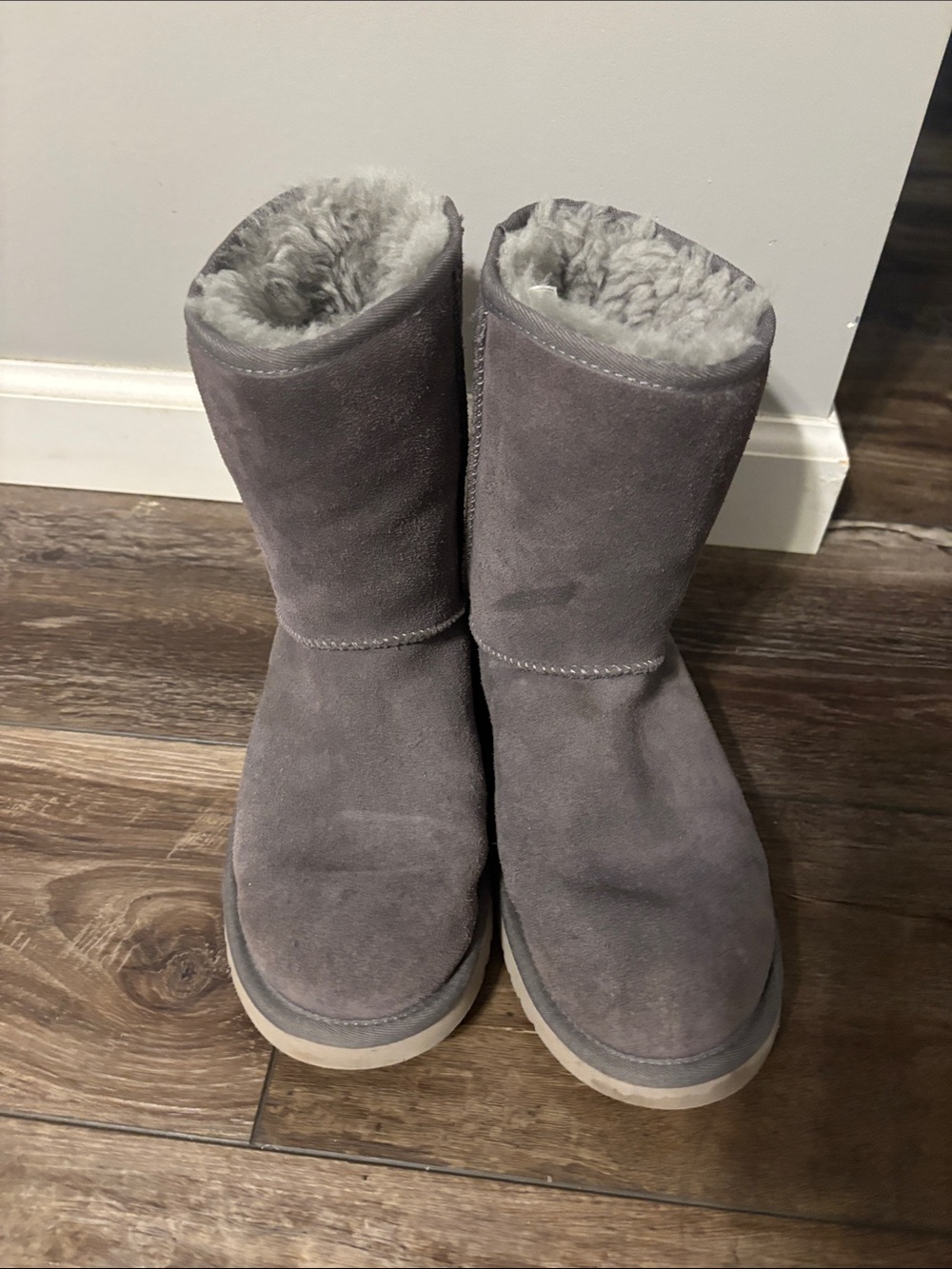 Gray Suede Shearling-Lined Winter Boots